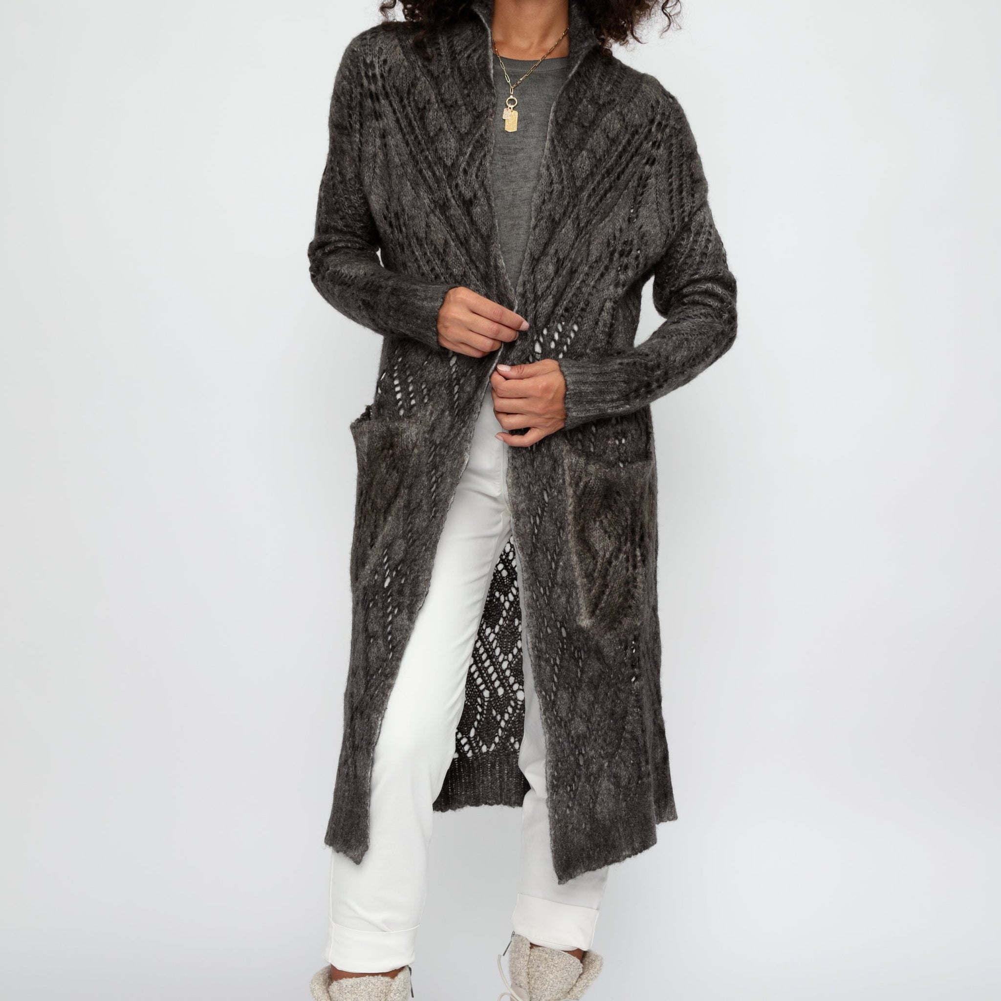 AVANT TOI Alpaca Shawl Long Cardigan in Mushroom