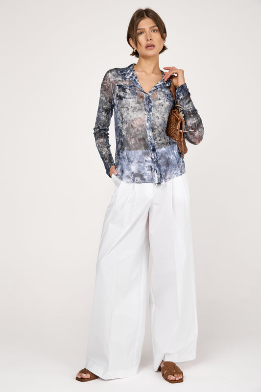 Camouflage Silk Tulle Shirt in Titanium