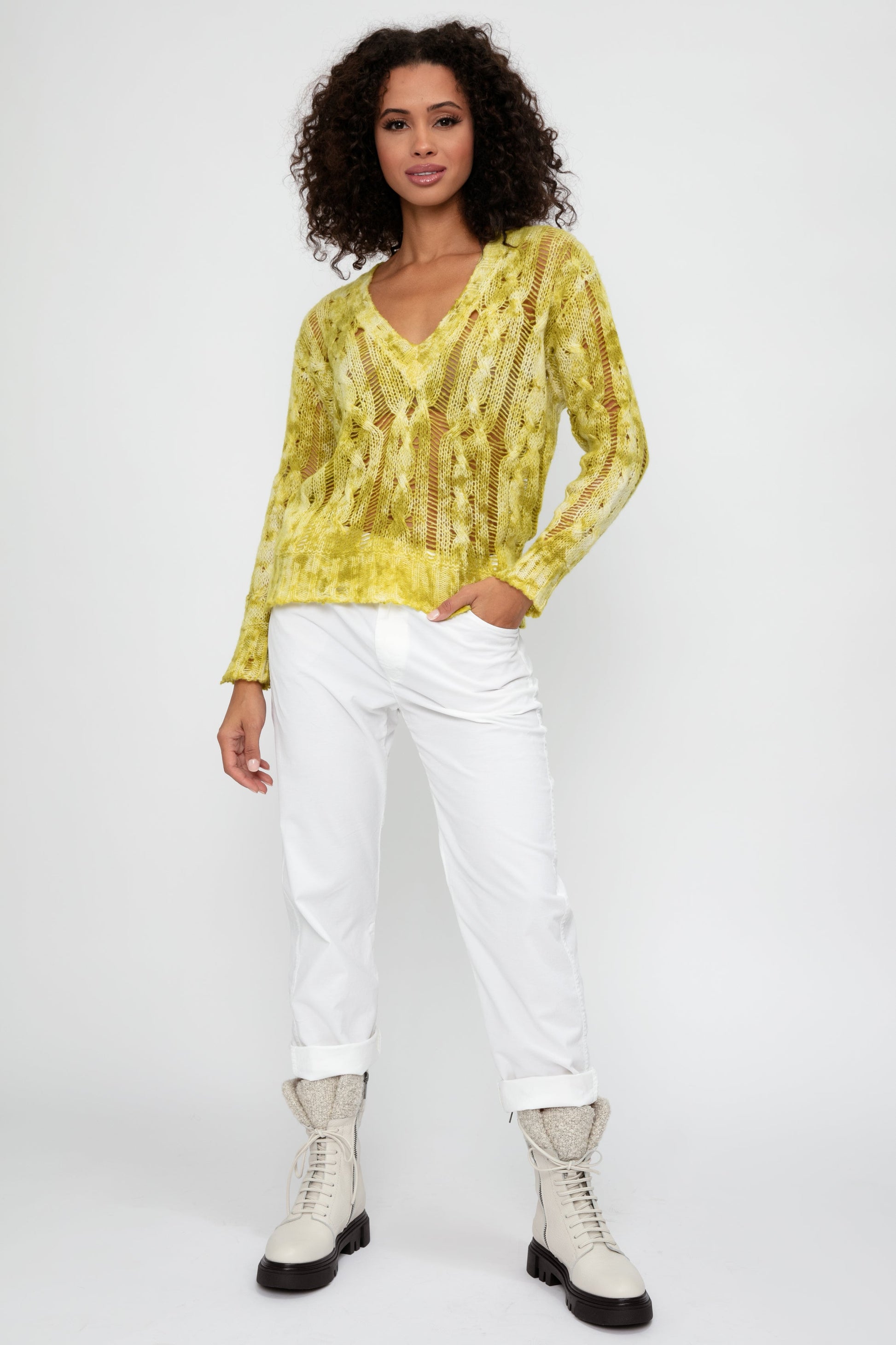 AVANT TOI Cashmere Camouflage Cable Knit Sweater in Lichen