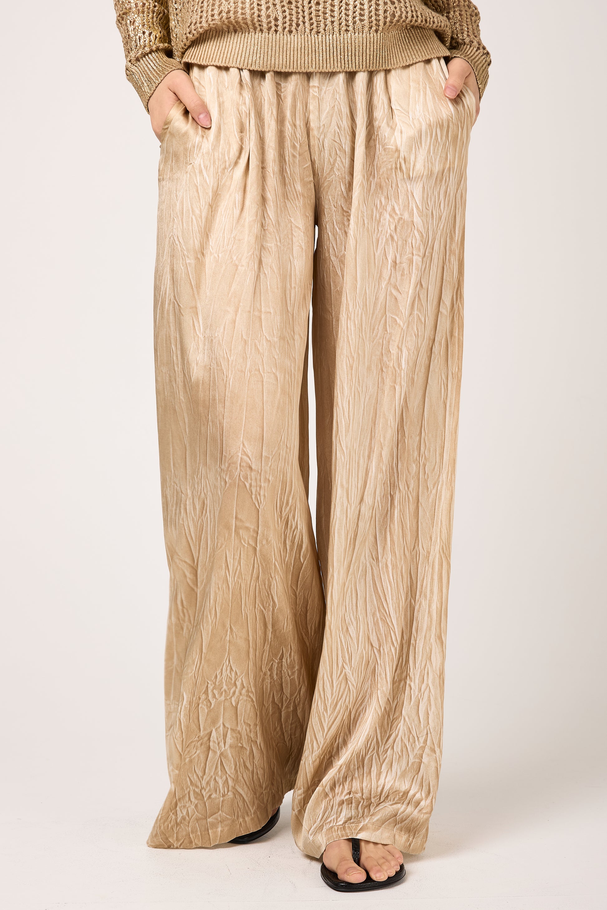 AVANT TOI Crumpled Effect Silk Palazzo Trouser Pant in Sughero