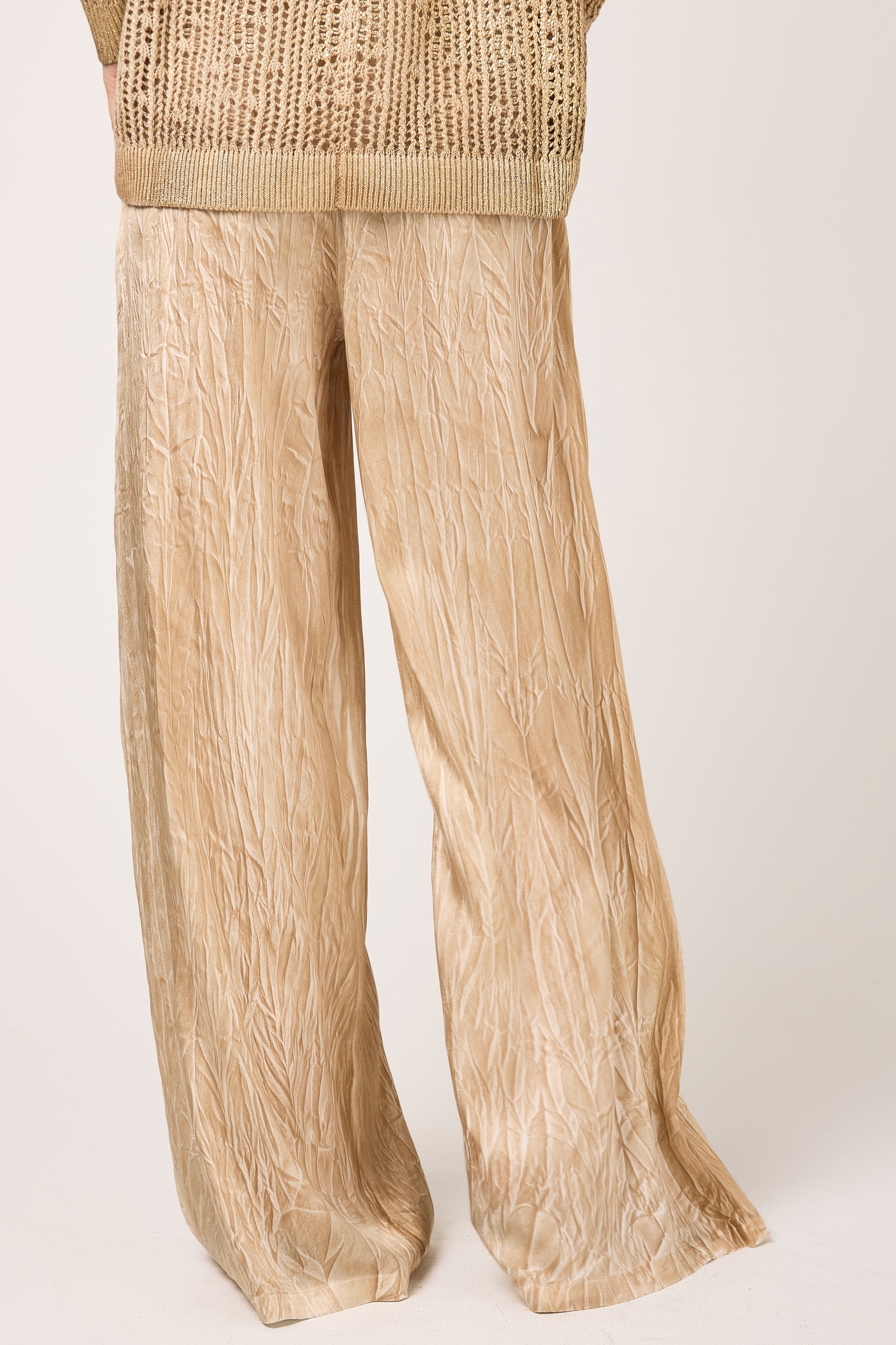 AVANT TOI Crumpled Effect Silk Palazzo Trouser Pant in Sughero