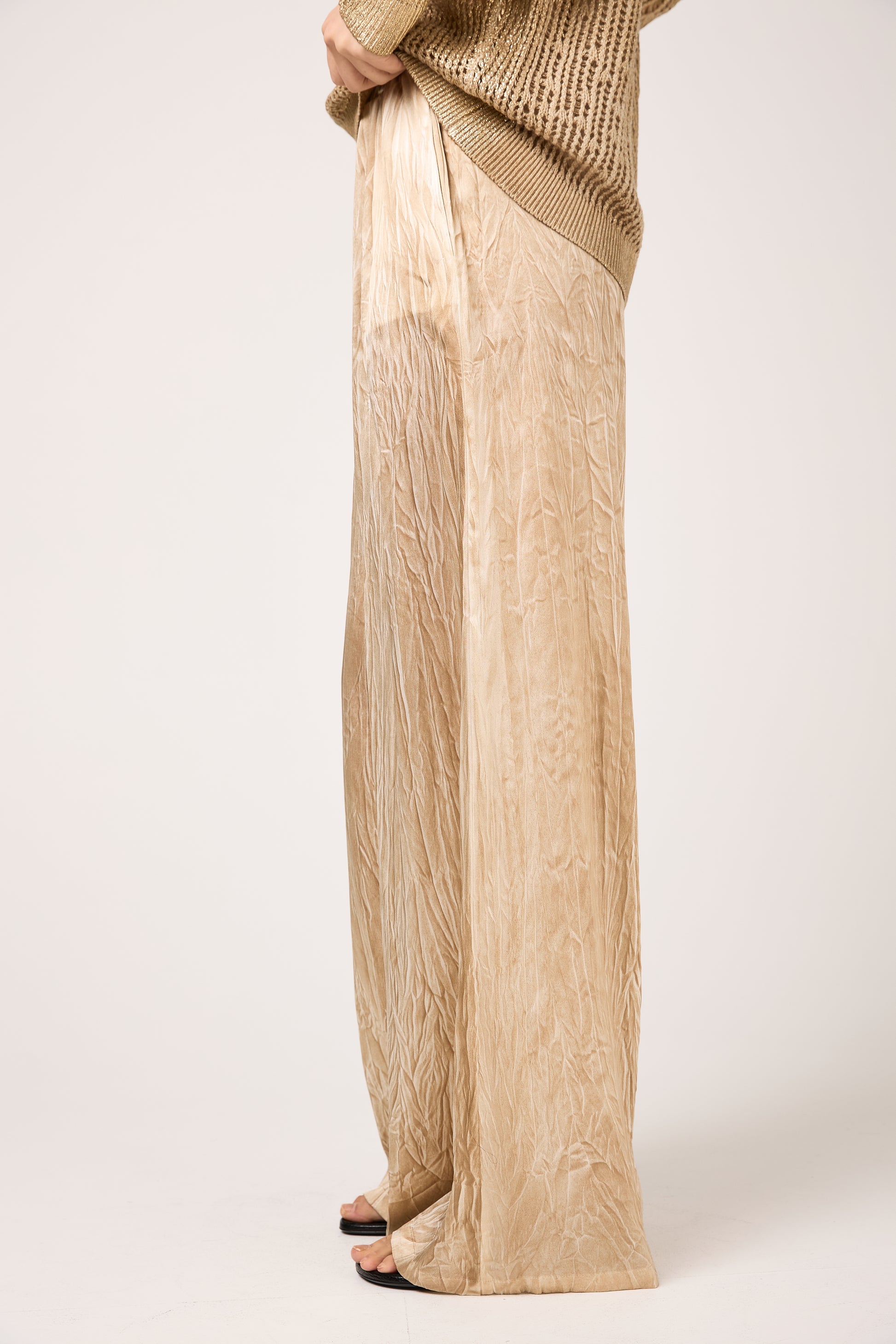 AVANT TOI Crumpled Effect Silk Palazzo Trouser Pant in Sughero