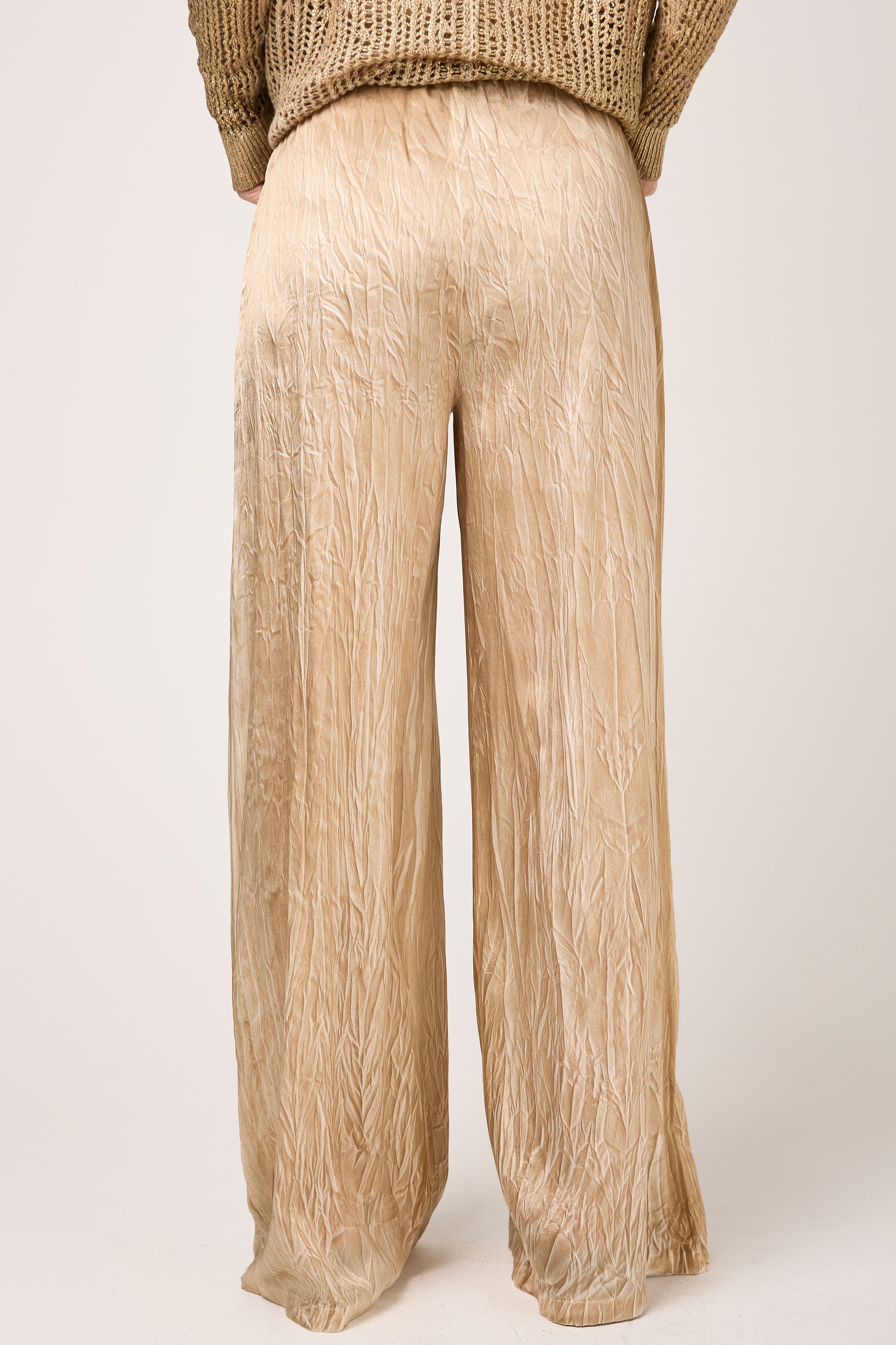 AVANT TOI Crumpled Effect Silk Palazzo Trouser Pant in Sughero