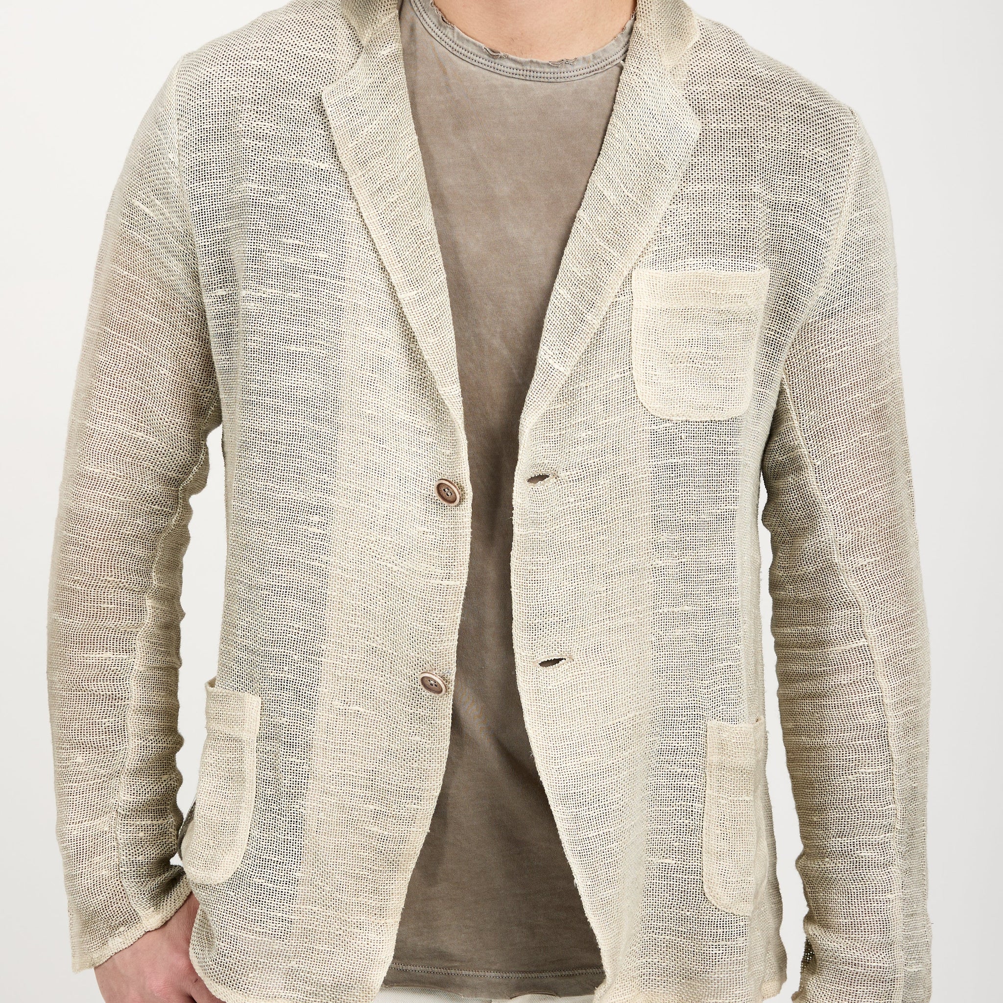 AVANT TOI Hand-Painted Net Fabric Blazer Jacket in Taupe