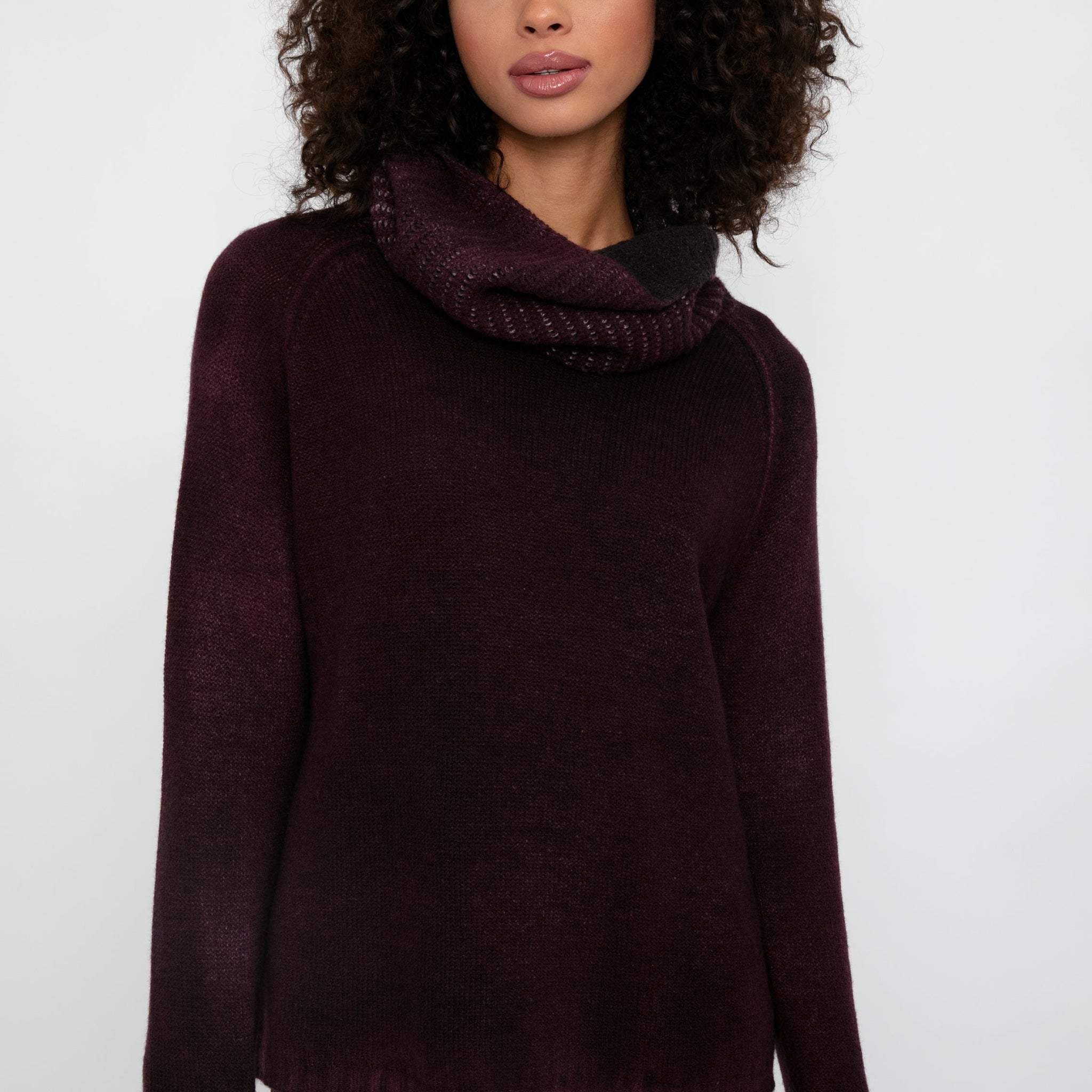 AVANT TOI Hand Painted High Neck Pullover Sweater in Rhubarb