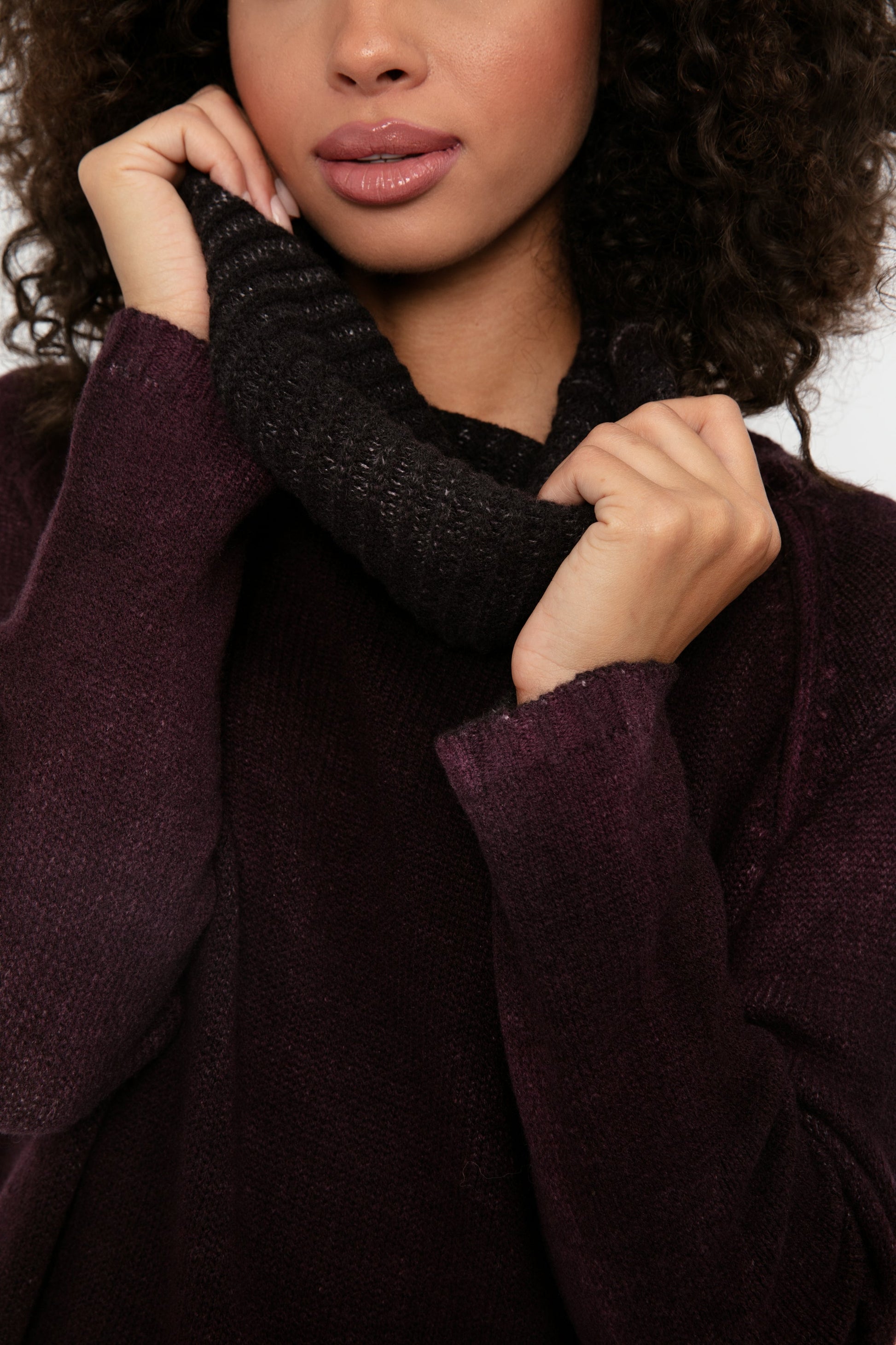 AVANT TOI Hand Painted High Neck Pullover Sweater in Rhubarb