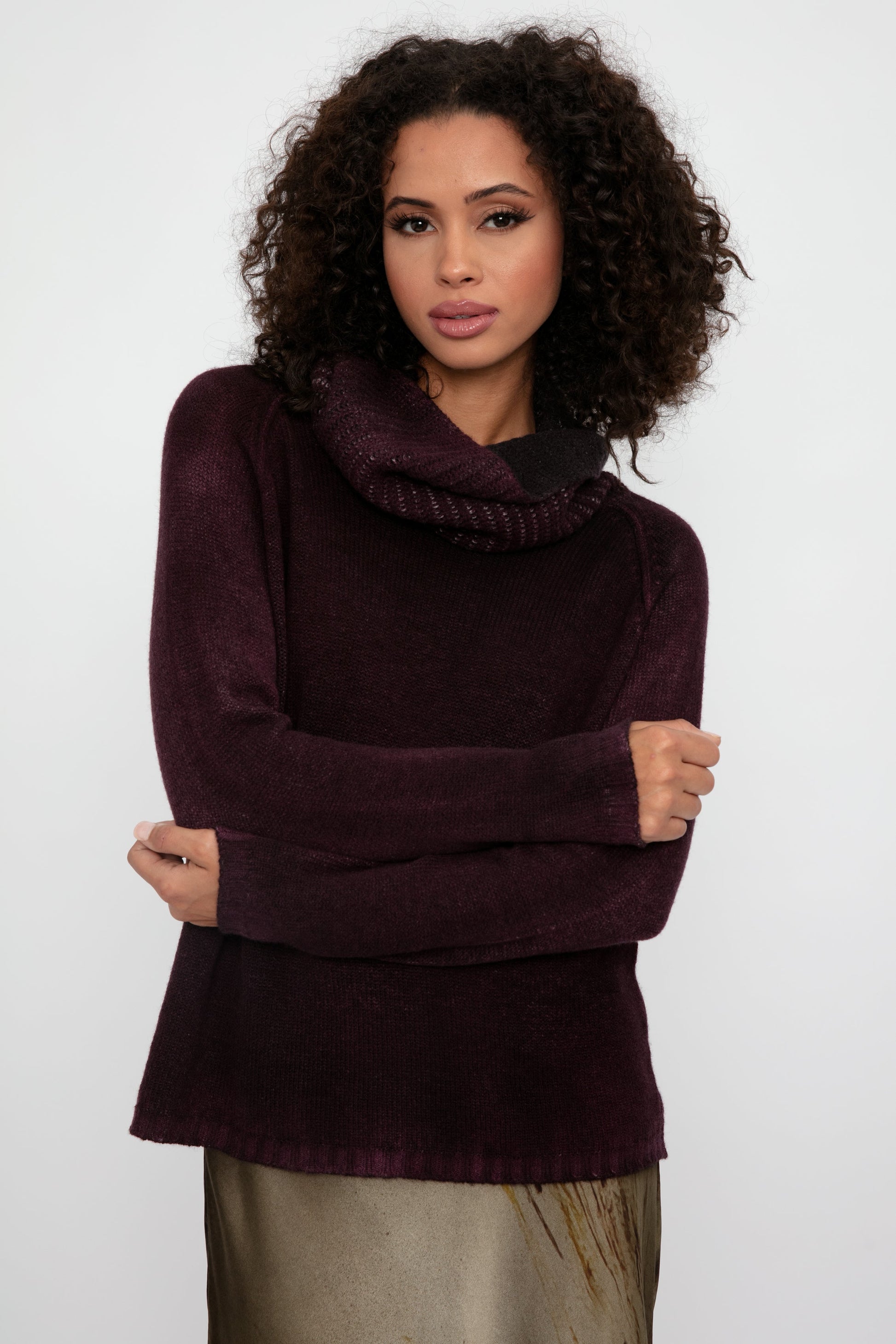 AVANT TOI Hand Painted High Neck Pullover Sweater in Rhubarb