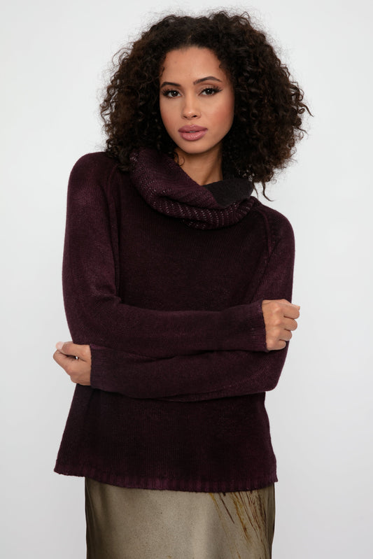 AVANT TOI Hand Painted High Neck Pullover Sweater in Rhubarb