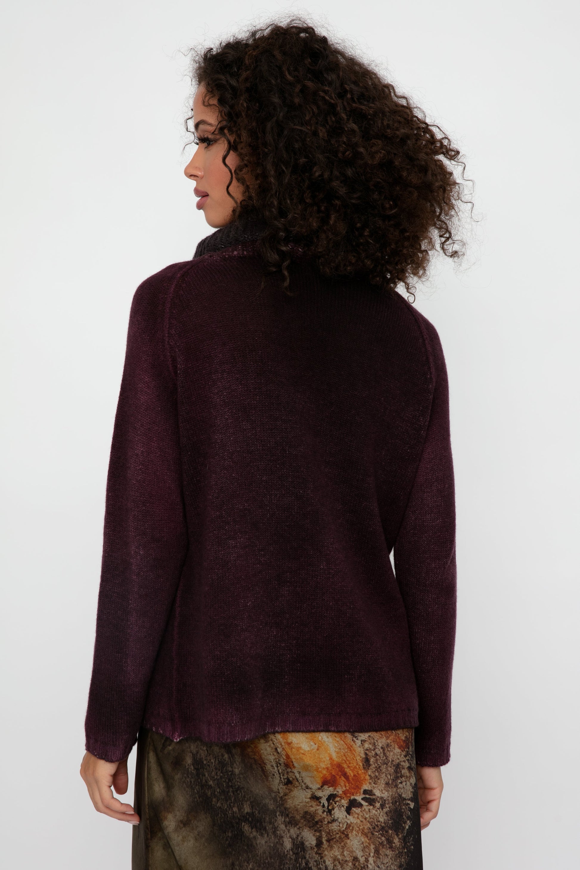 AVANT TOI Hand Painted High Neck Pullover Sweater in Rhubarb