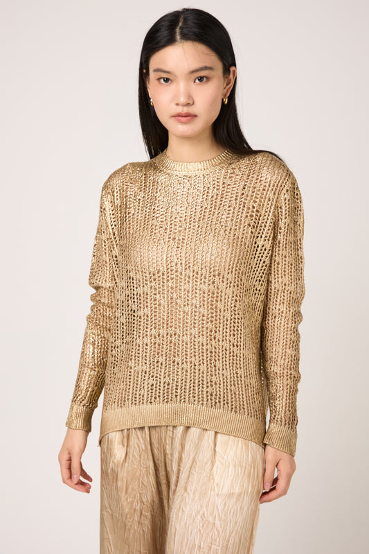AVANT TOI Hand Painted Laminated Net Stitch Pullover in Sughero