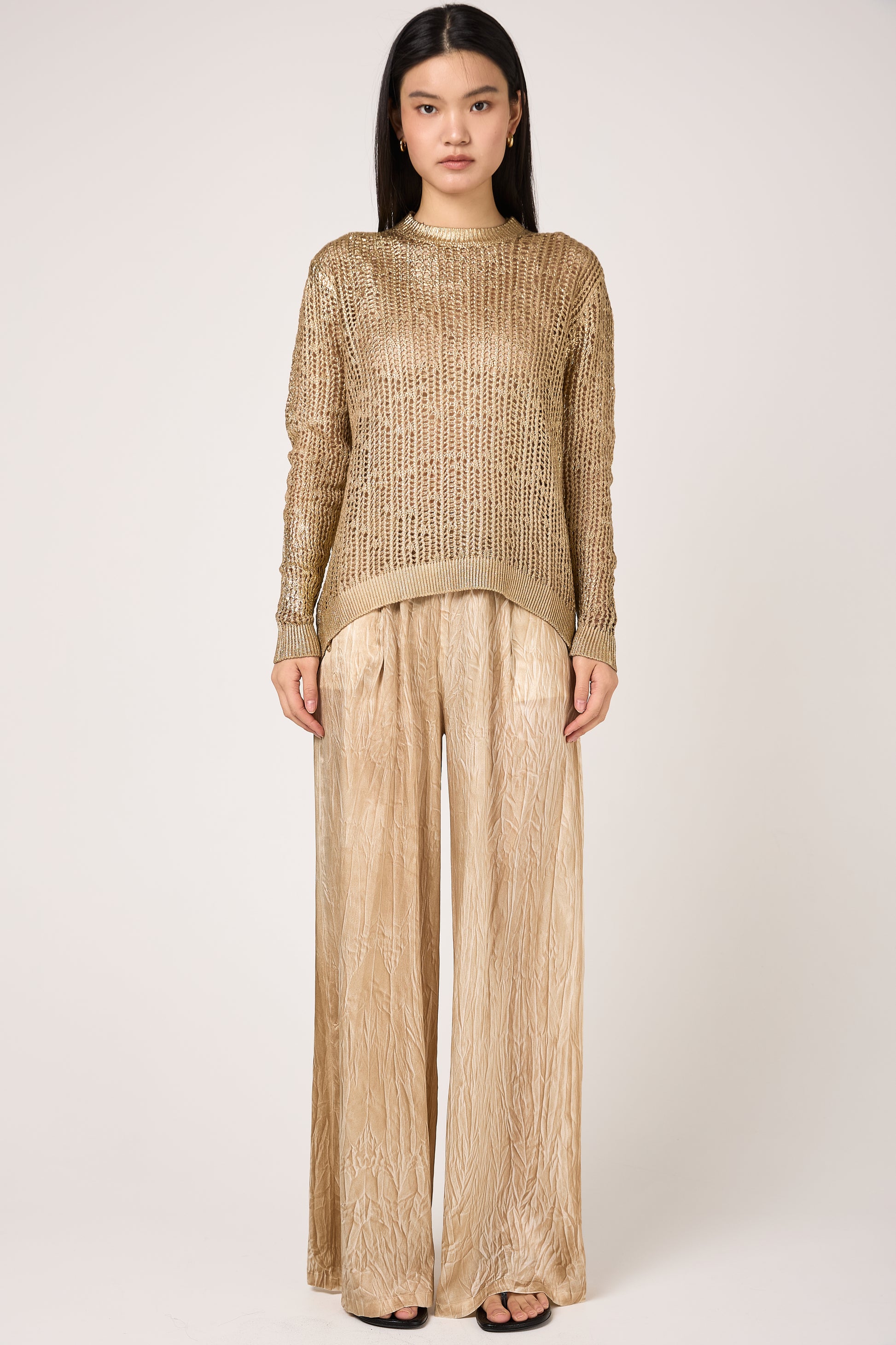 AVANT TOI Crumpled Effect Silk Palazzo Trouser Pant in Sughero