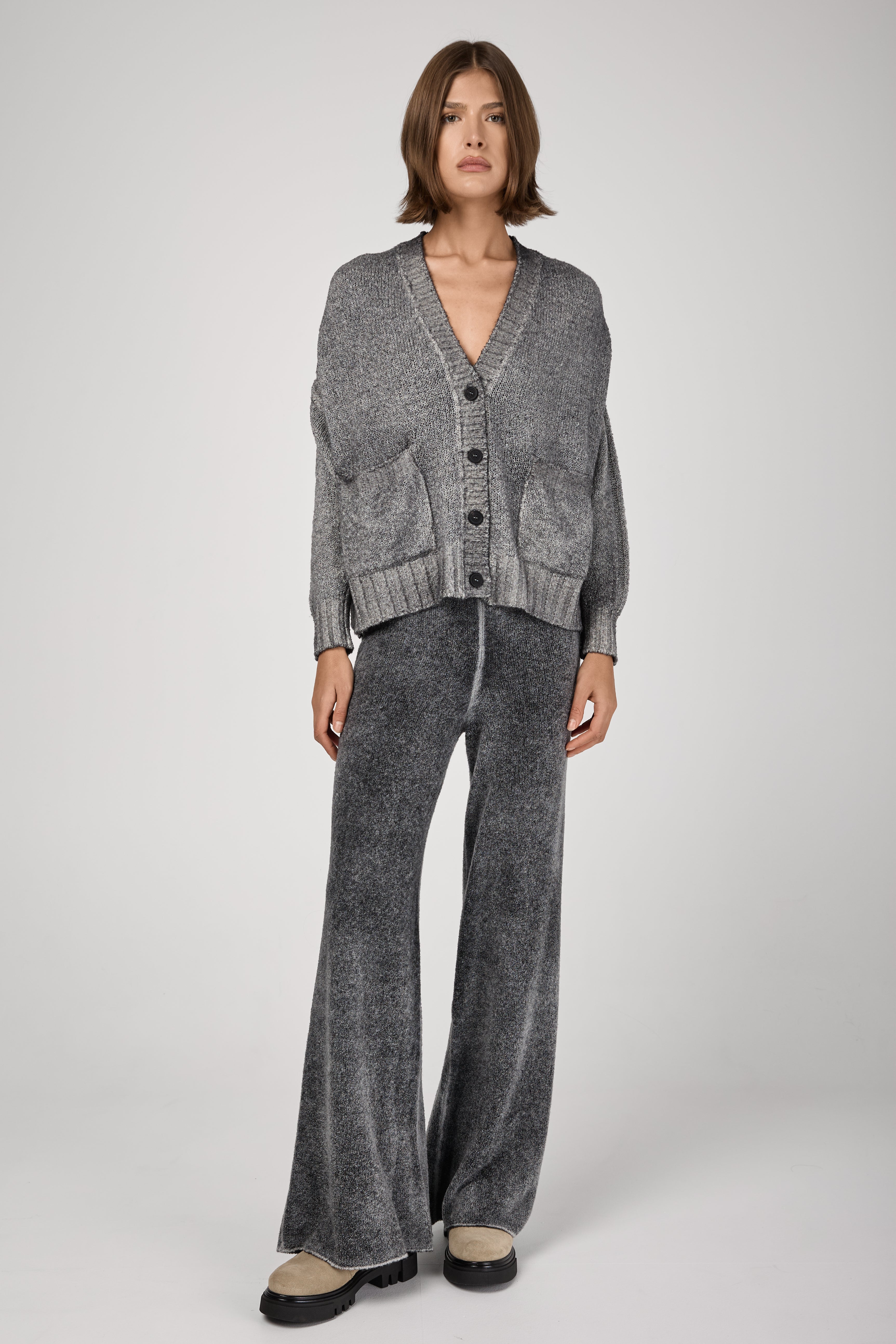 Hand Painted Malfile Merinos Silk Cardigan in Husky