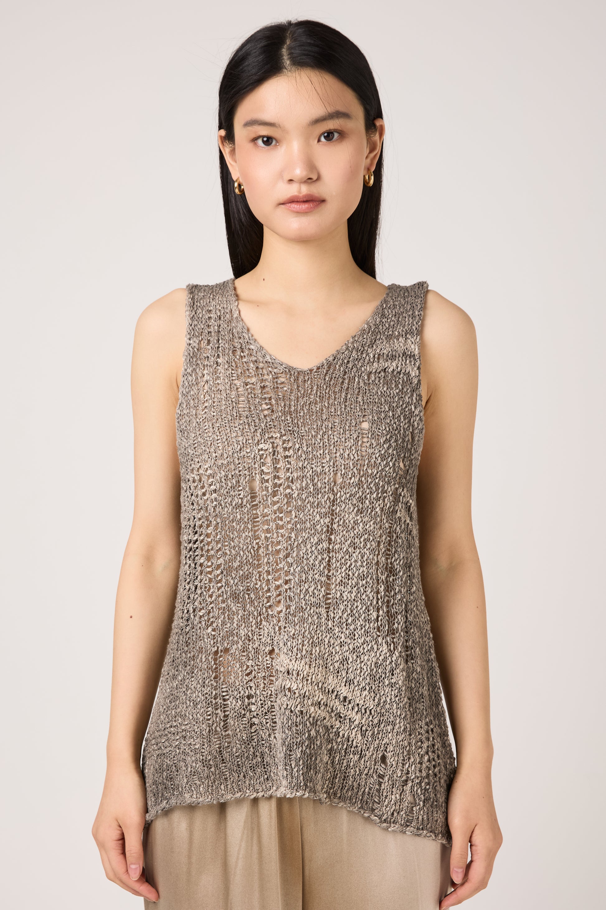 AVANT TOI Hand Painted Openwork Knit Tank Top in Fango