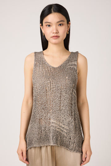 AVANT TOI Hand Painted Openwork Knit Tank Top in Fango