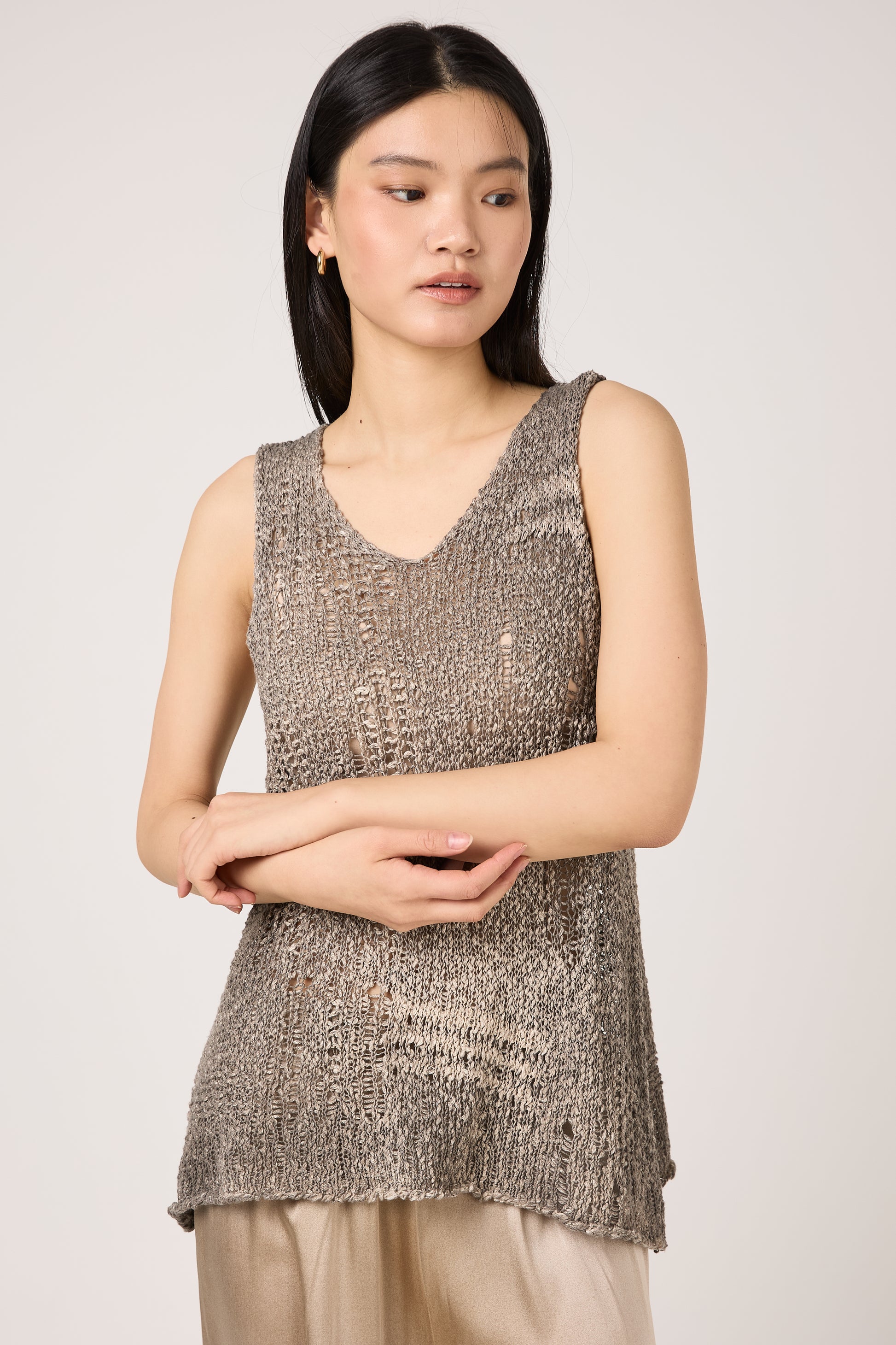 AVANT TOI Hand Painted Openwork Knit Tank Top in Fango