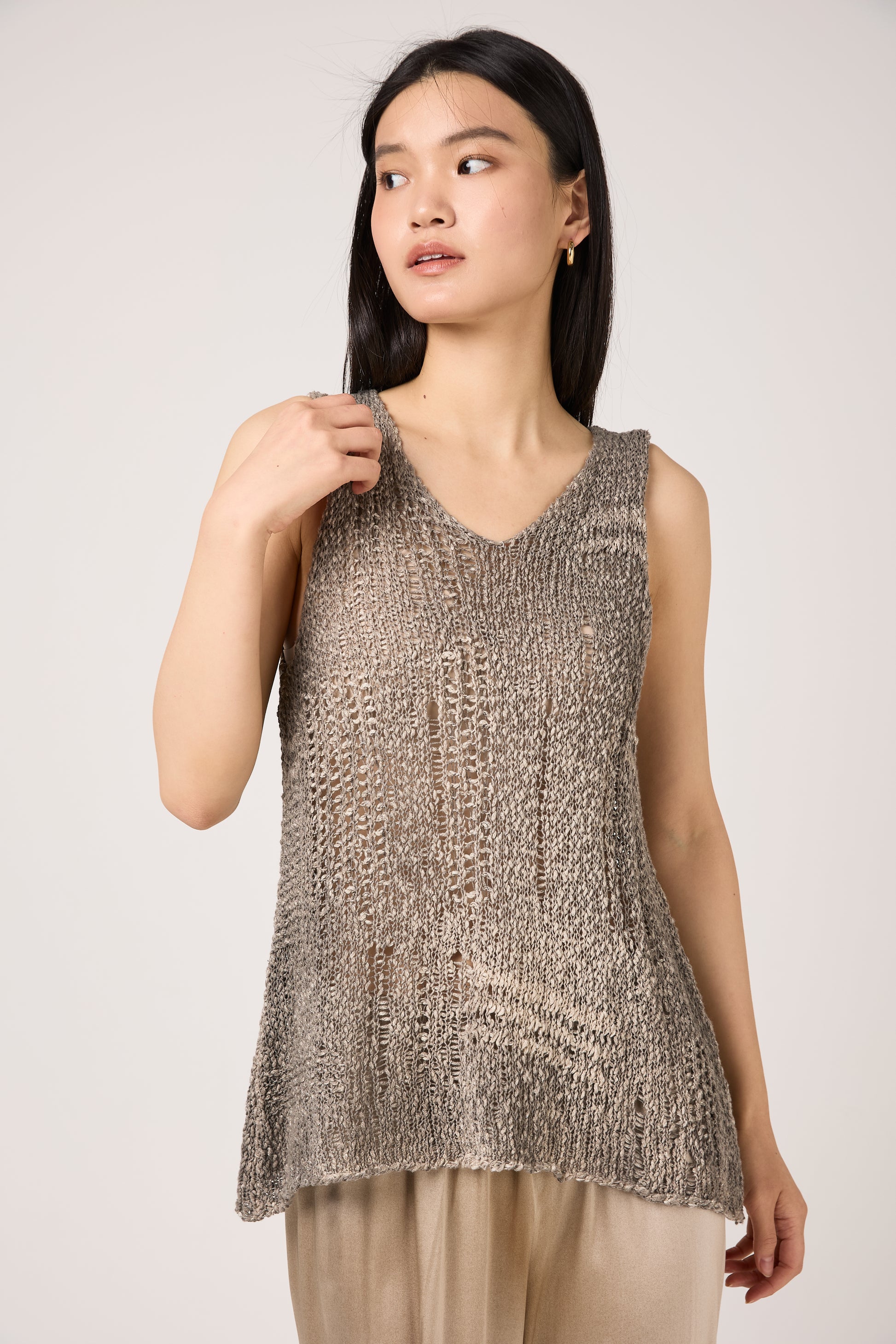 AVANT TOI Hand Painted Openwork Knit Tank Top in Fango