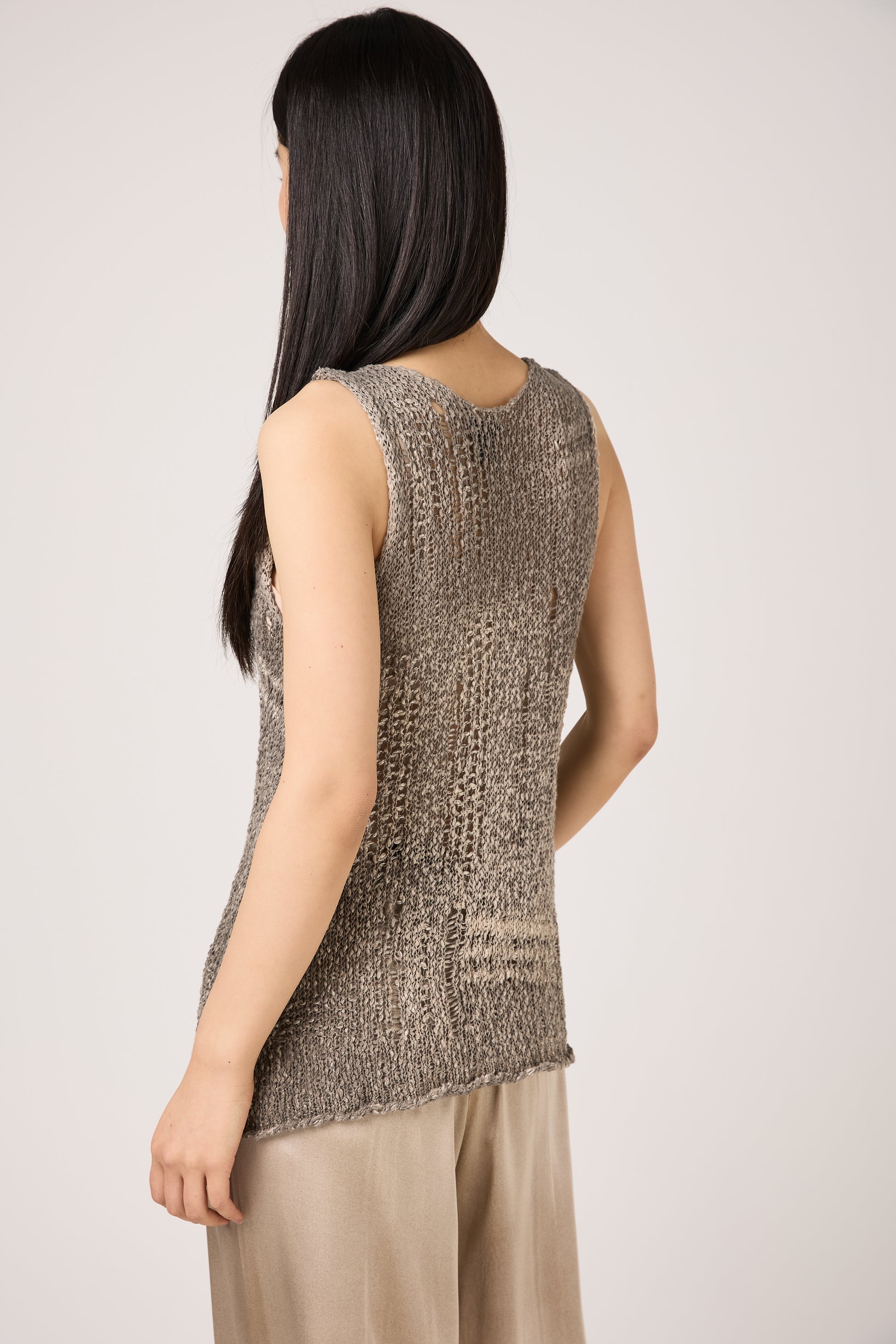 AVANT TOI Hand Painted Openwork Knit Tank Top in Fango