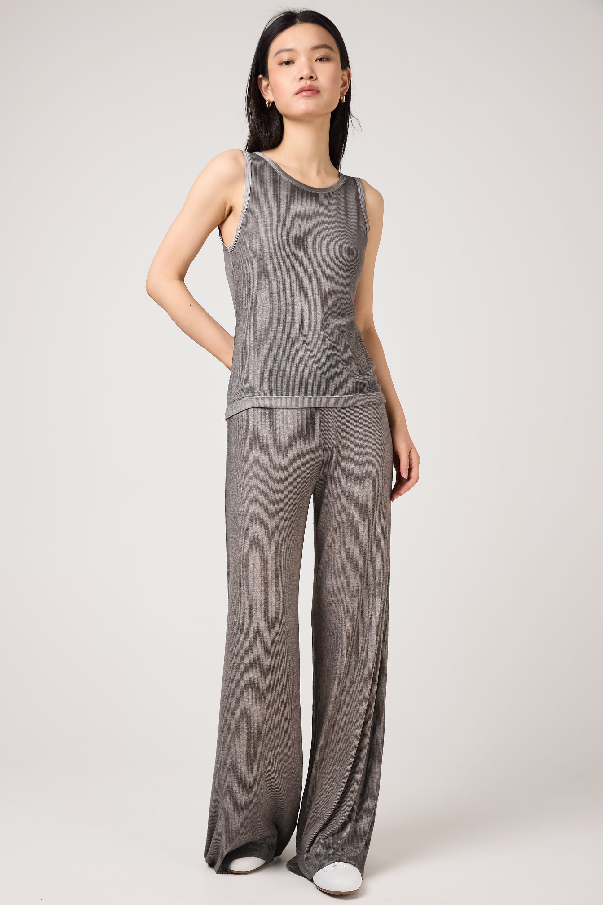 AVANT TOI Hand Painted Ribbed Palazzo Pant in Fango