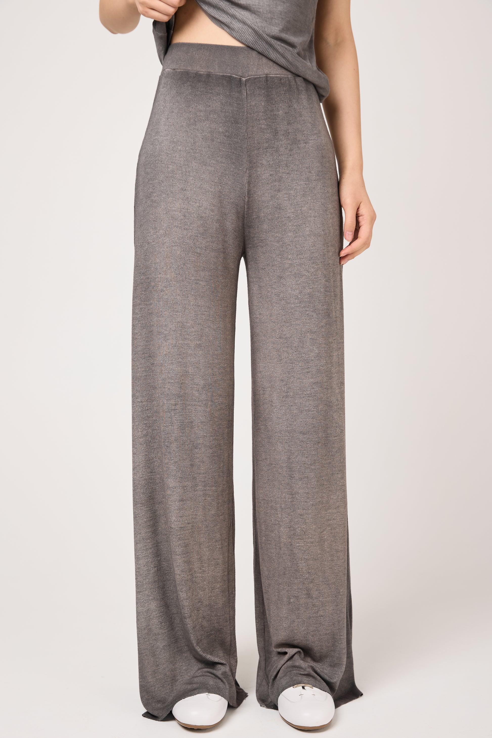 AVANT TOI Hand Painted Ribbed Palazzo Pant in Fango
