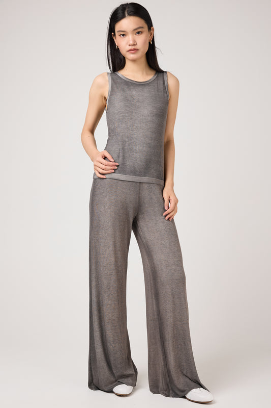 AVANT TOI Hand Painted Ribbed Palazzo Pant in Fango