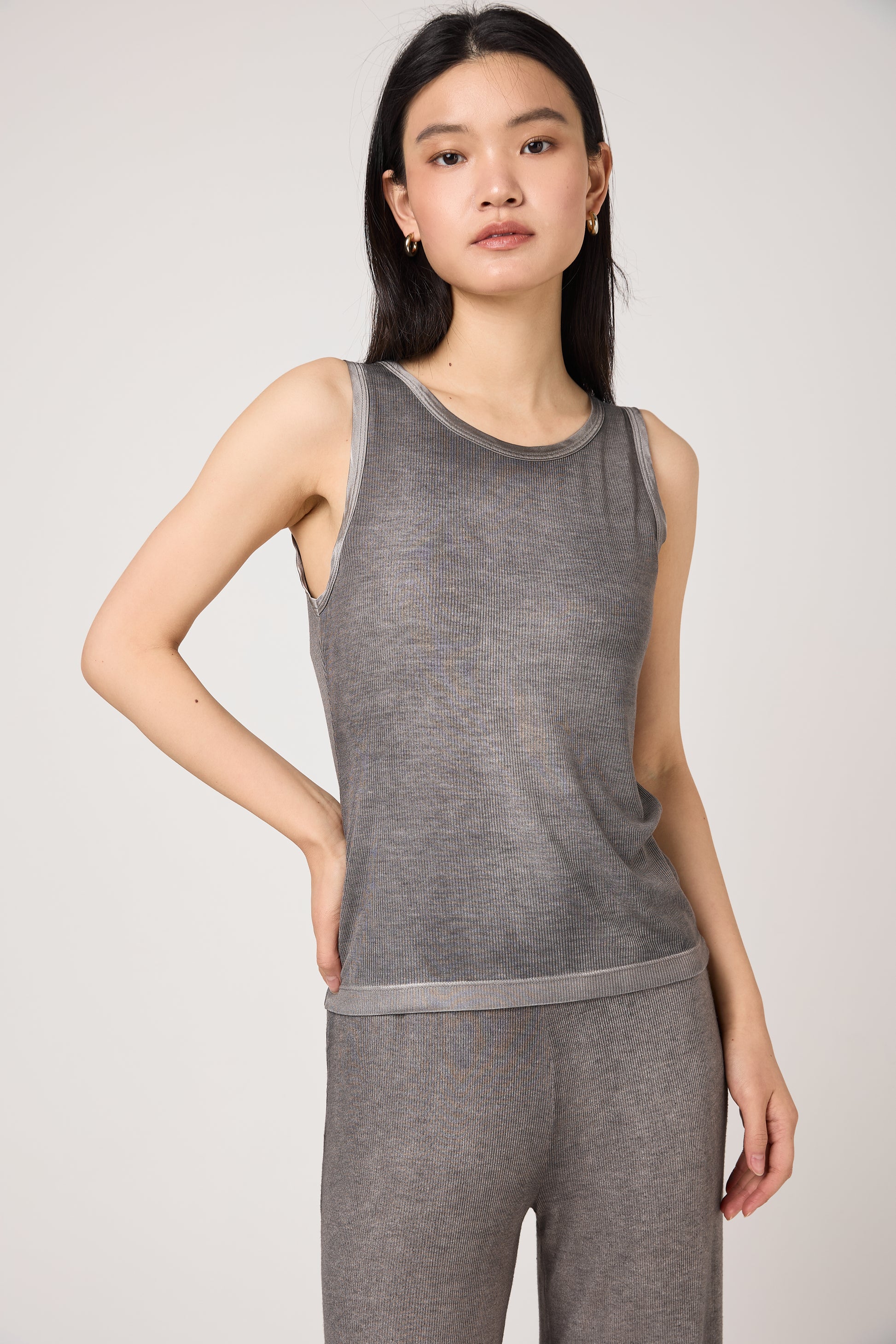 AVANT TOI Hand Painted Ribbed Tank Top in Fango