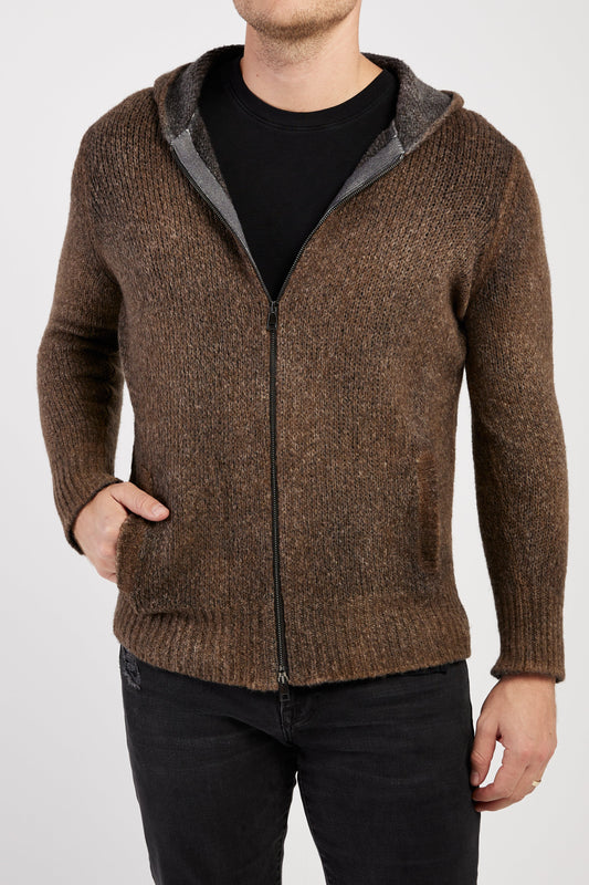 AVANT TOI Hooded Brushed Cotton Zip Cardigan in Sughero