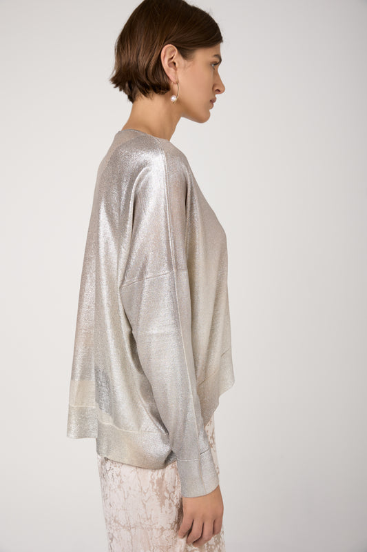Laminated Cashmere Silk V-Neck Pullover in Noce Moscata