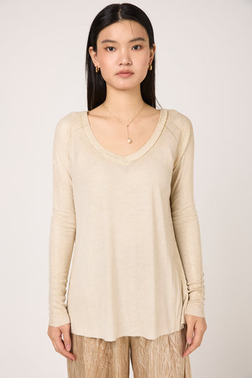 Laminated Ribbed Long Sleeves T-Shirt in Vaniglia