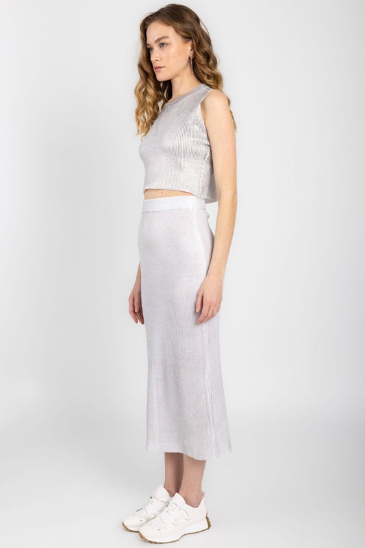 AVANT TOI Linen Cotton Ribbed Top with Lamination in Bianco