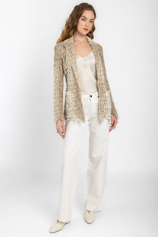 AVANT TOI Macramé Lace Blazer Jacket with Strass in Zenzero