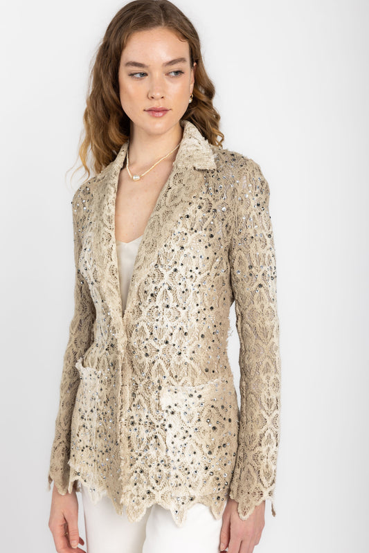 AVANT TOI Macramé Lace Blazer Jacket with Strass in Zenzero