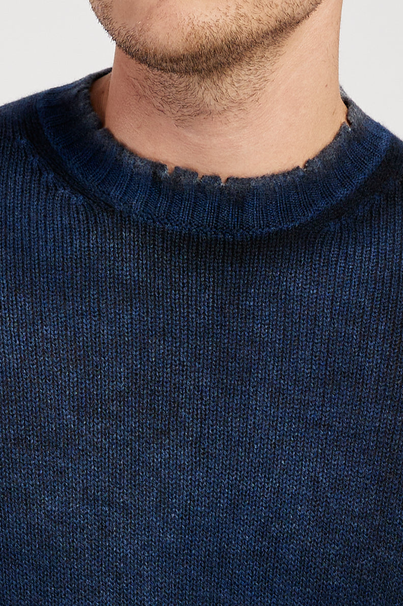 AVANT TOI Off Gauge Destroyed Pullover Sweater In Midnight