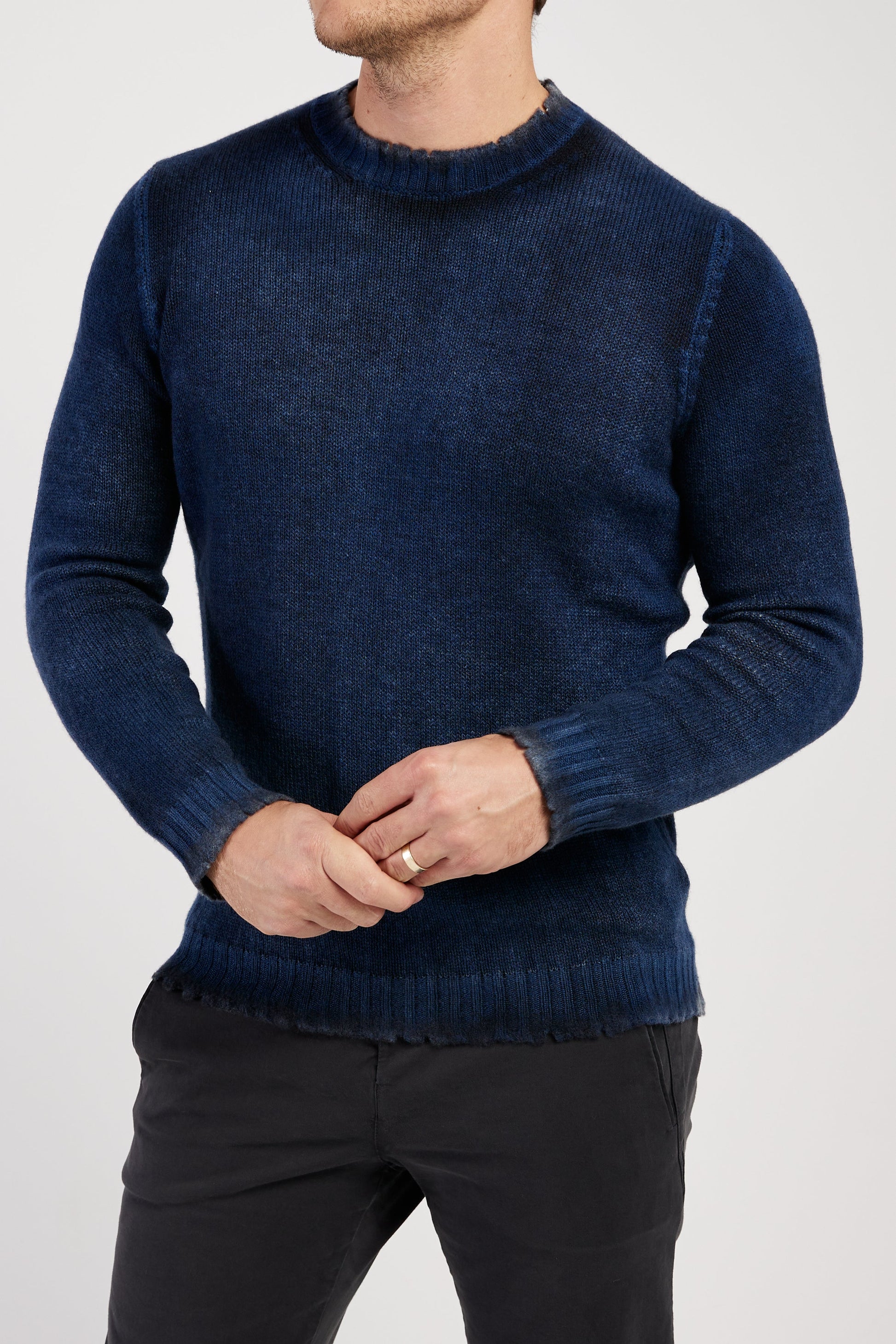 AVANT TOI Off Gauge Destroyed Pullover Sweater In Midnight