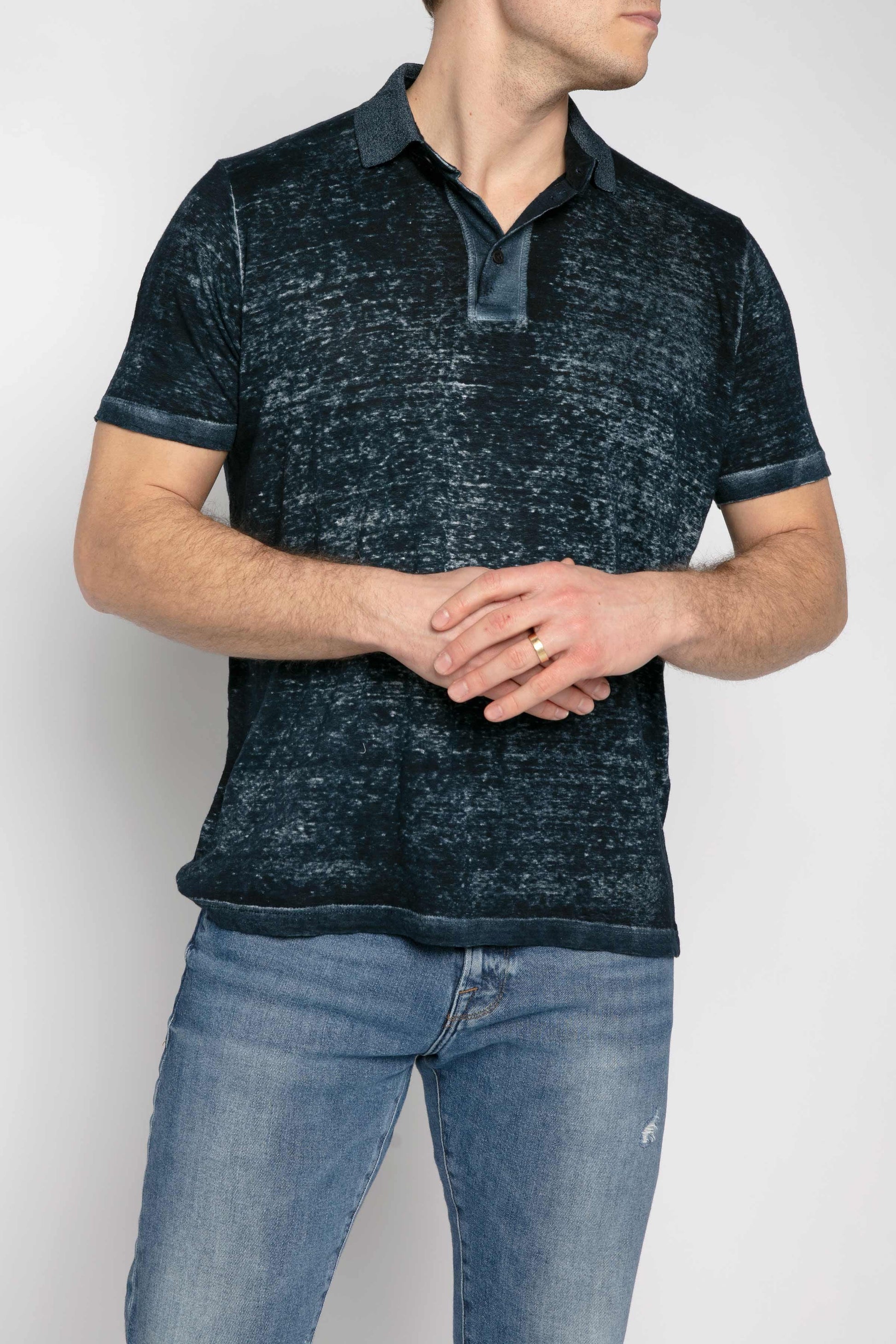 AVANT TOI Linen Polo Shirt in Navy