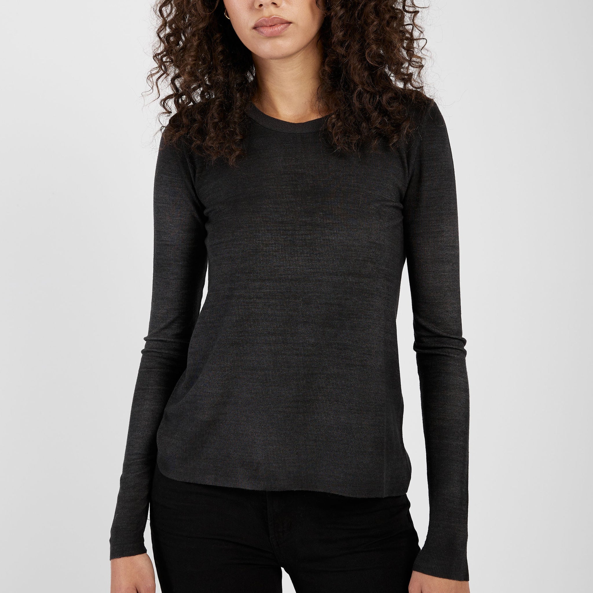 AVANT TOI Ribbed Long Sleeve Top in Nero