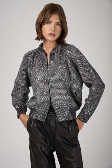 Shadow Lamination Strassed Bomber Jacket in Husky