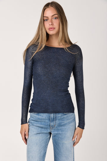 Star Dust Effect Long Sleeve Top in Midnight