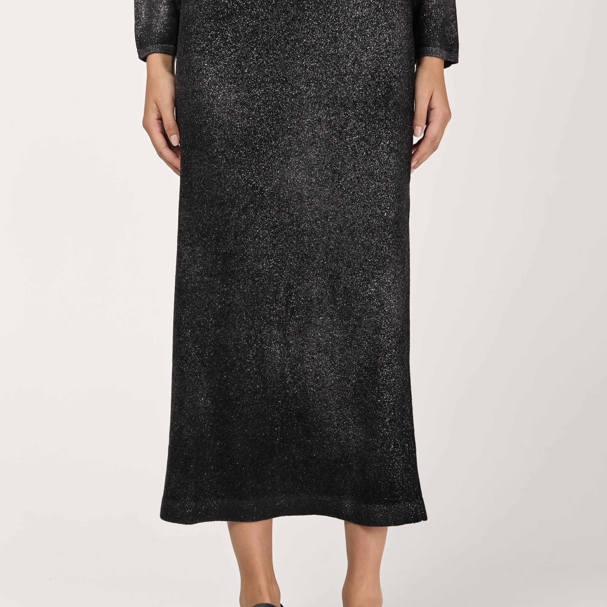 Star Dust Effect Ultralight Cashmere Skirt in Nero
