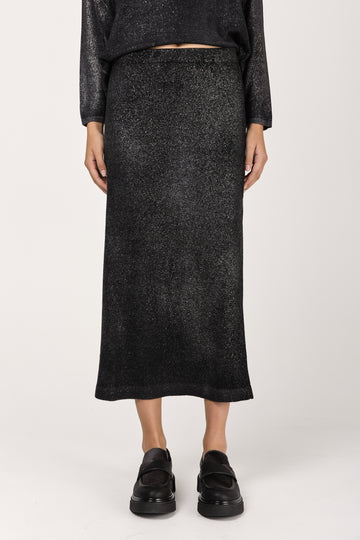 Star Dust Effect Ultralight Cashmere Skirt in Nero