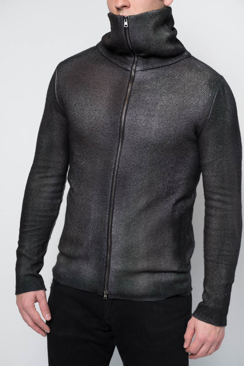 AVANT TOI High Neck Twill Zip Jacket in Carbone