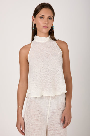 Halter Top Grecale Garzata Linen in Latte