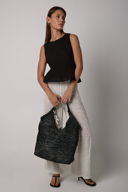 Picasso Linen Tank Top Tela Moma in Nero