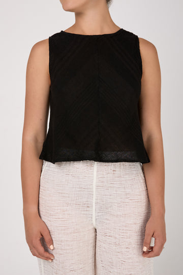 Picasso Linen Tank Top Tela Moma in Nero