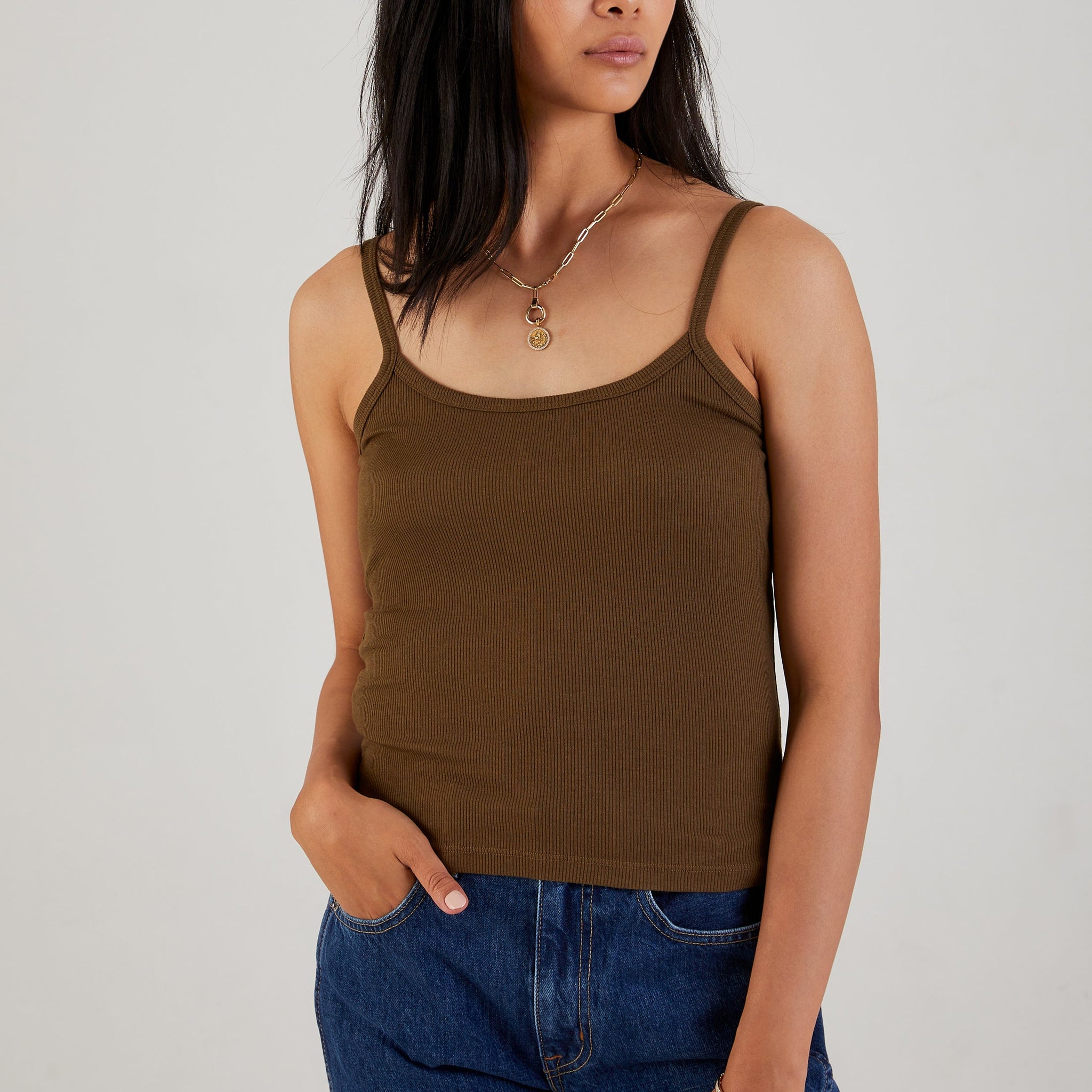 COTTON CITIZEN Verona Spaghetti Tank in Fern