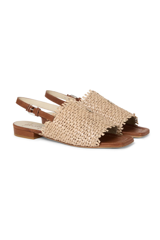 Intreccio Woven Leather Sandal in Madreperla Beige