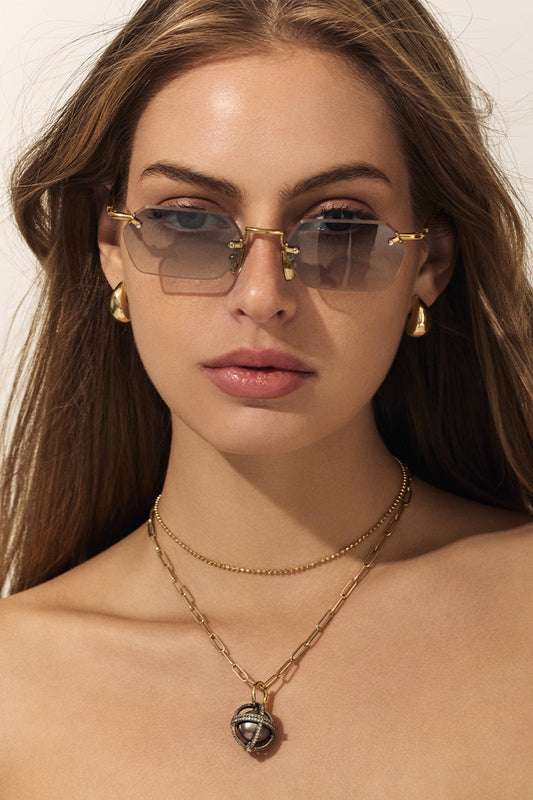 Tank Sunglasses in Gold and Gradient Green