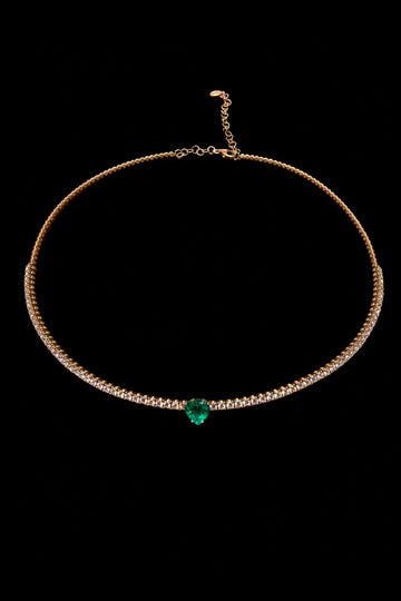 Diamond Emerald Heart Choker in 18k Rose Gold