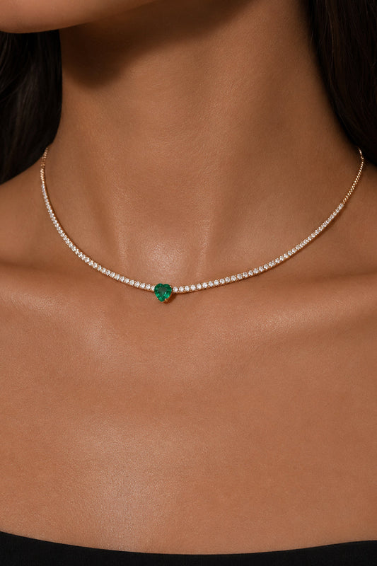 Diamond Emerald Heart Choker in 18k Rose Gold