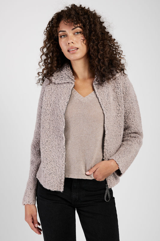 FABIANA FILIPPI Bouclé Bomber Jacket in Nocciola and Pepe