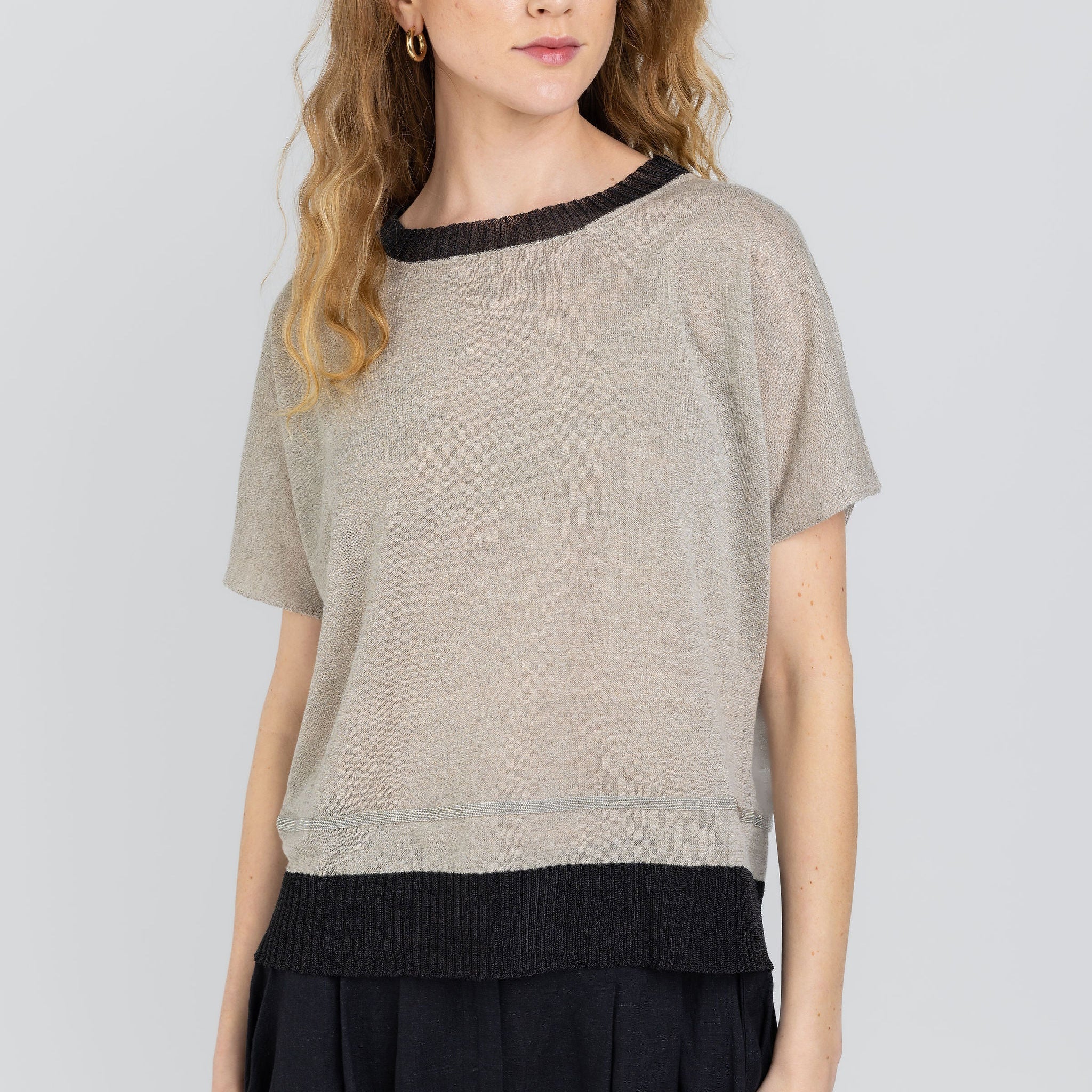 FABIANA FILIPPI Metallic Trimmed Top in Sesame